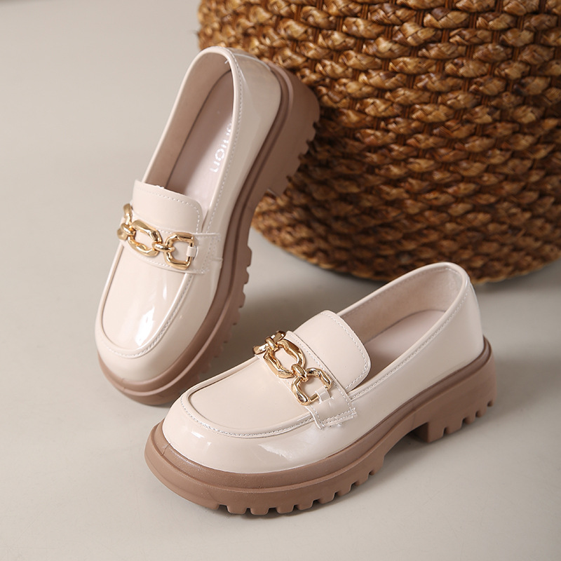 Womens Chunky Soled Slip On All Match British Style Ultra Light Leather Shoes foto 4