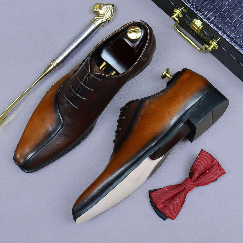 Mens Formal Leather Dress Shoes In British Style With A Color-block Design foto 4