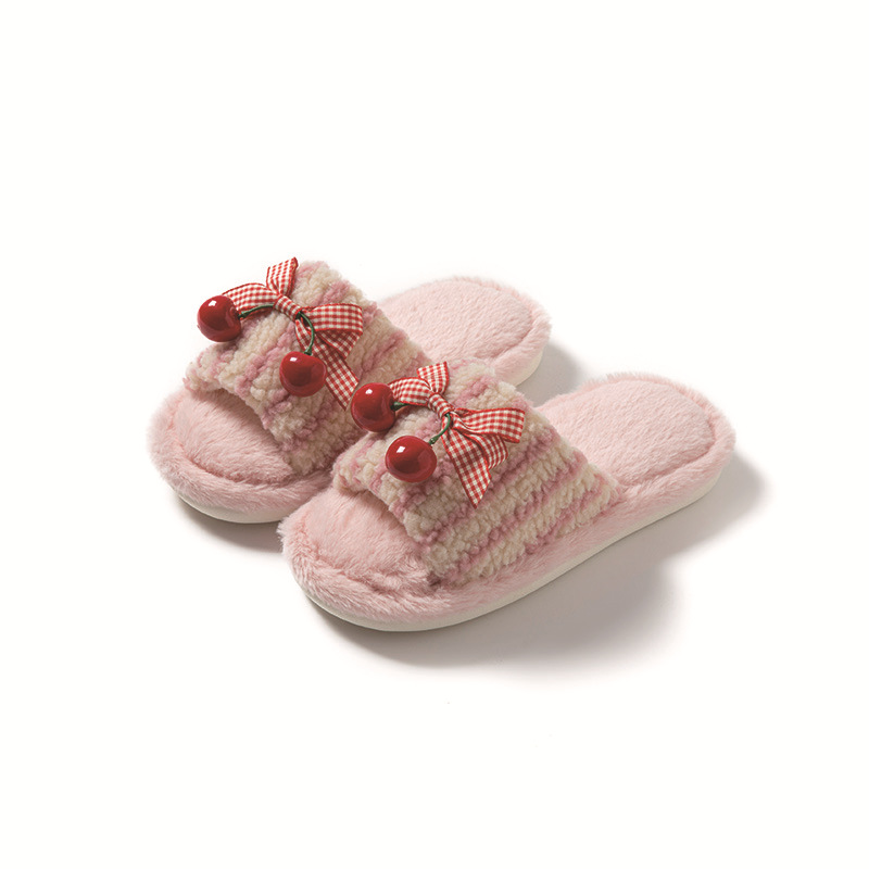 Contrast Color Cherry Open Plush Slippers foto 2