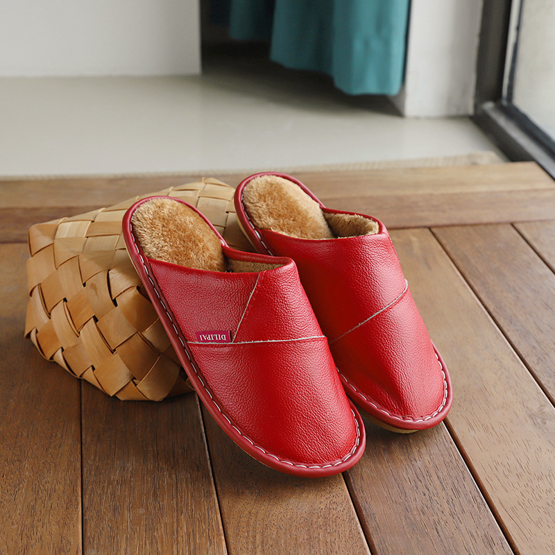Winter Home Warm Non-slip Leather Slippers foto 2