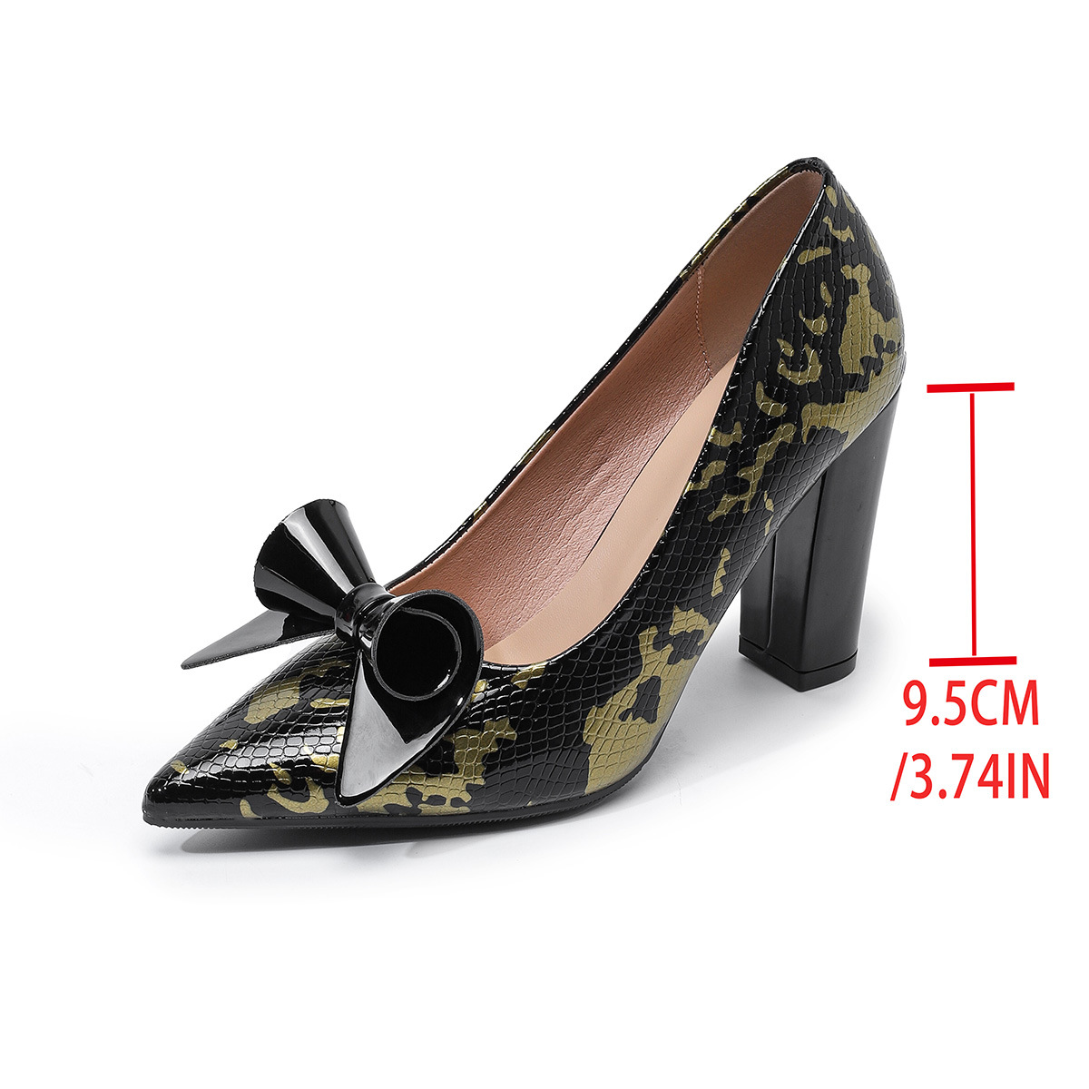 Pointed-toe Low-cut Floral Womens Pumps With A Bow And Chunky Heel foto 2