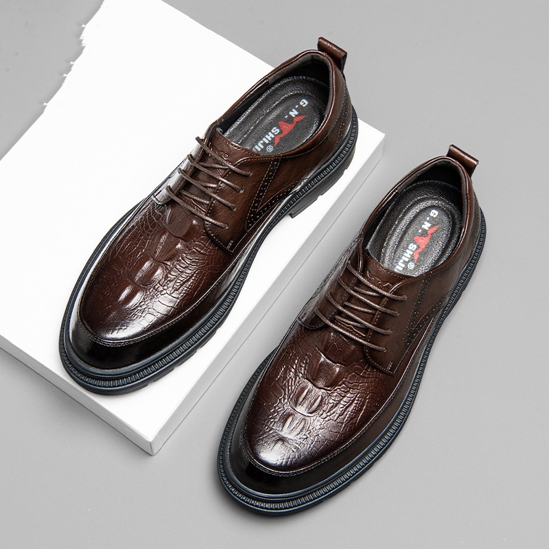 Genuine Leather Crocodile Pattern Men's Shoes Winter High-grade Leather Shoes foto 5