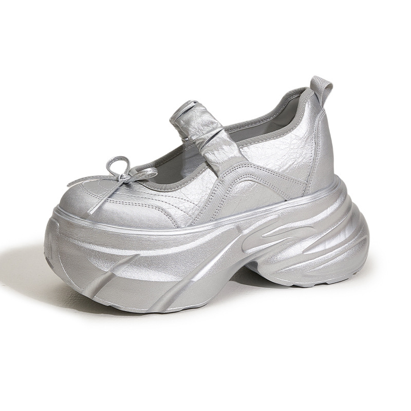 Mary Jane White Silver Sweet Bow Height Increasing Insole Women's Shoes foto 5