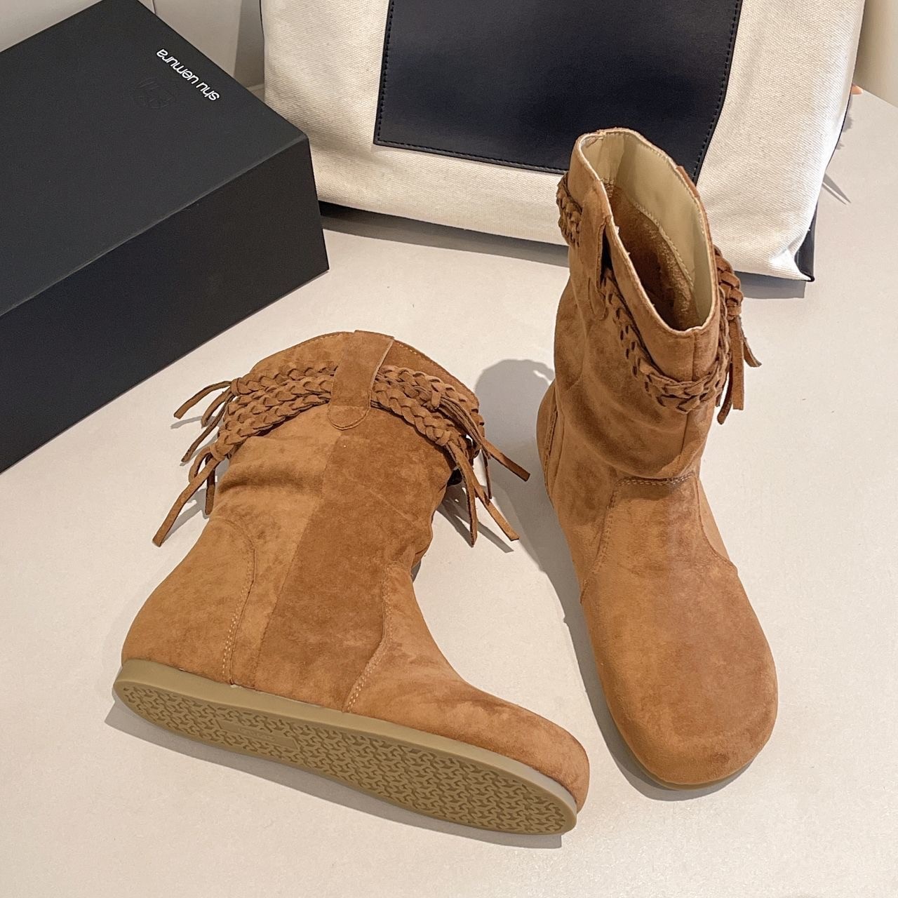 Womens Retro Loose-Fit Western Cowboy Boots foto 3
