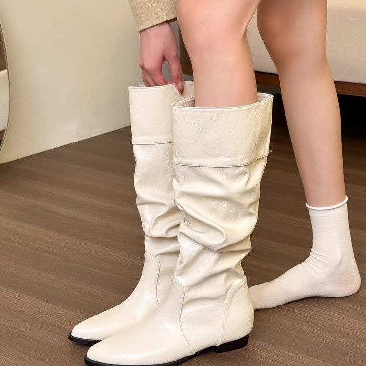 Small Retro Pointed Height Increasing Insole Boots Below The Knee High