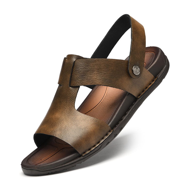Summer Men's Leather Sandals Plus Size Roman Beach Shoes foto 2