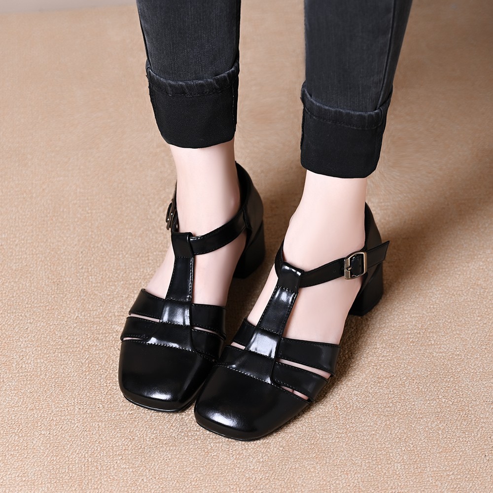 Hollow Retro Strap All-matching Chunky Heel Sandals foto 2