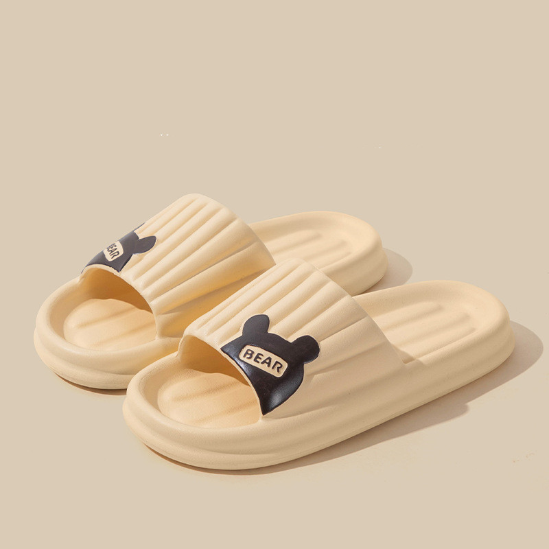 Bear Slippers For Women Summer Indoor Solid Color Striped Thick-Soled Anti-Slip Home Slippers Couples Floor Bathroom House Shoes foto 5