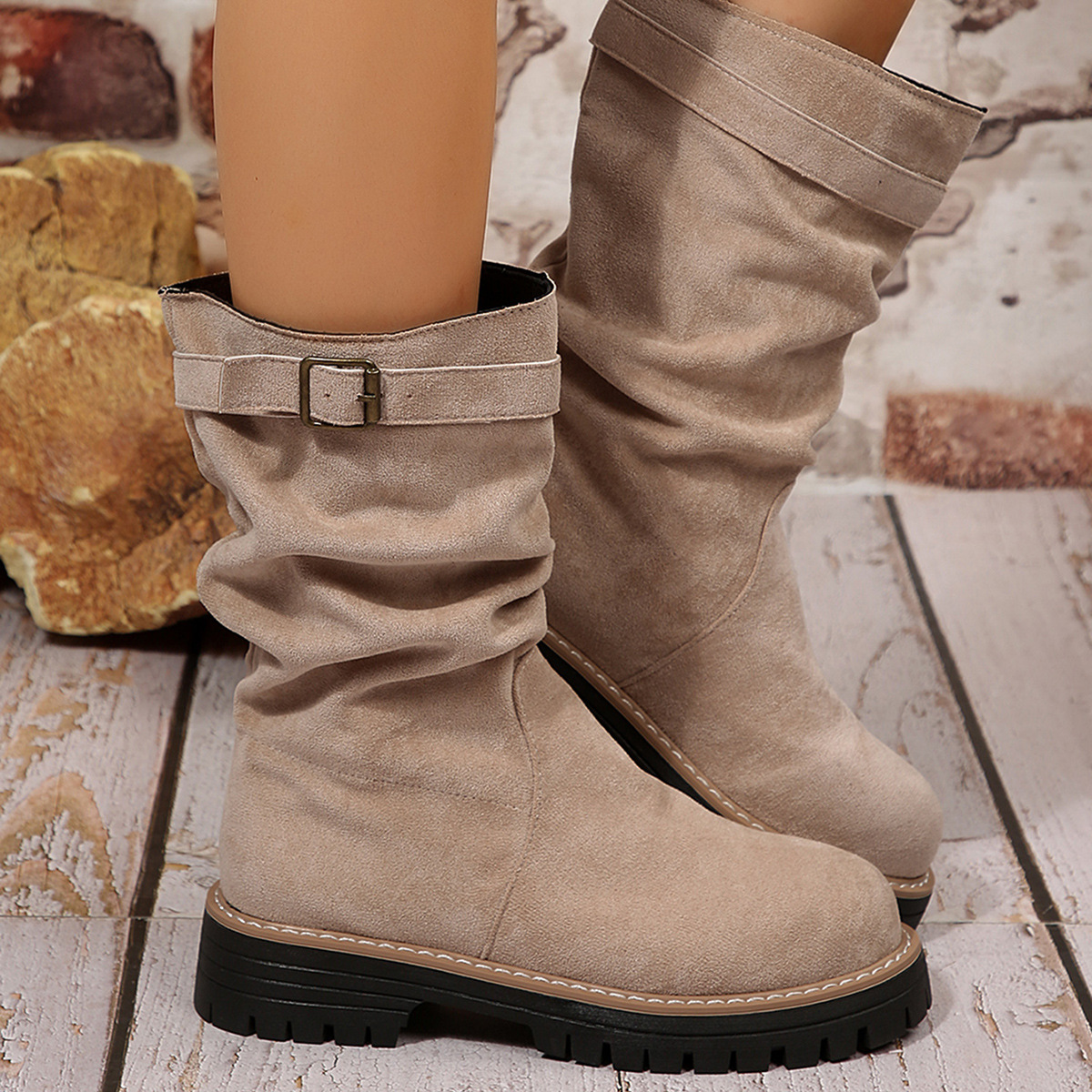 Womens Retro Mid-Calf Riding Boots foto 4