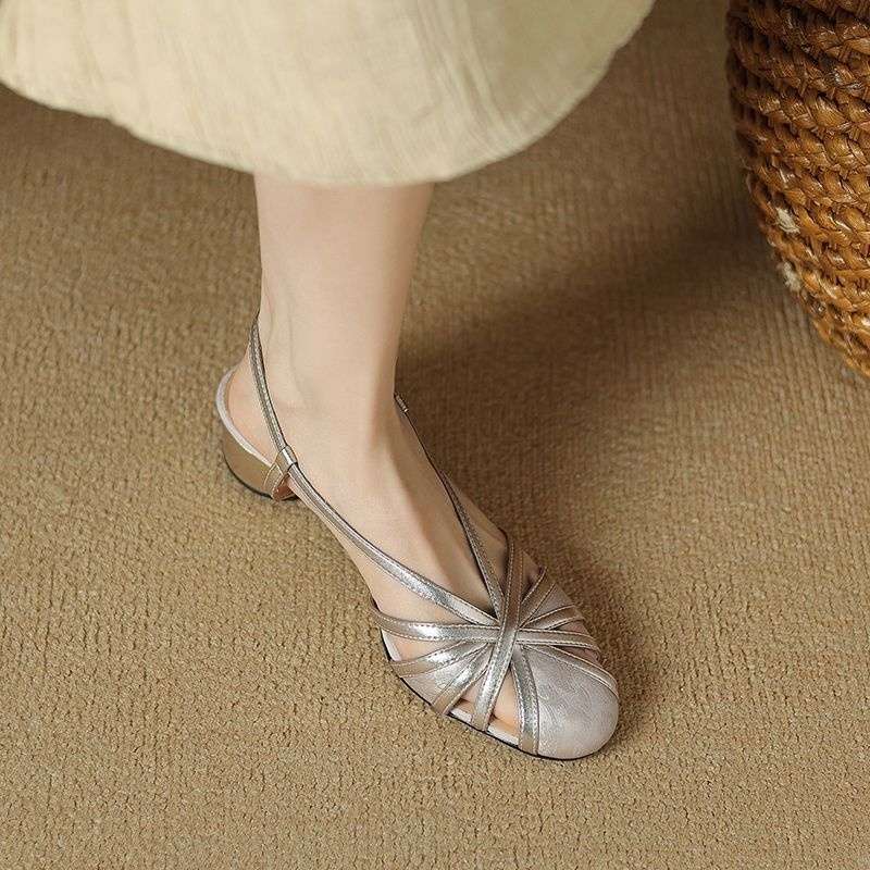 Retro New Chinese Style Round Head Chunky Heel Sandals foto 5