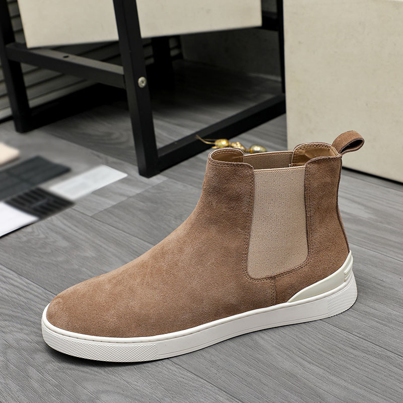 Men's High-top Slip-on Shoes With Soft Sole, Made From Suede LeatherLightweight And Casual foto 2