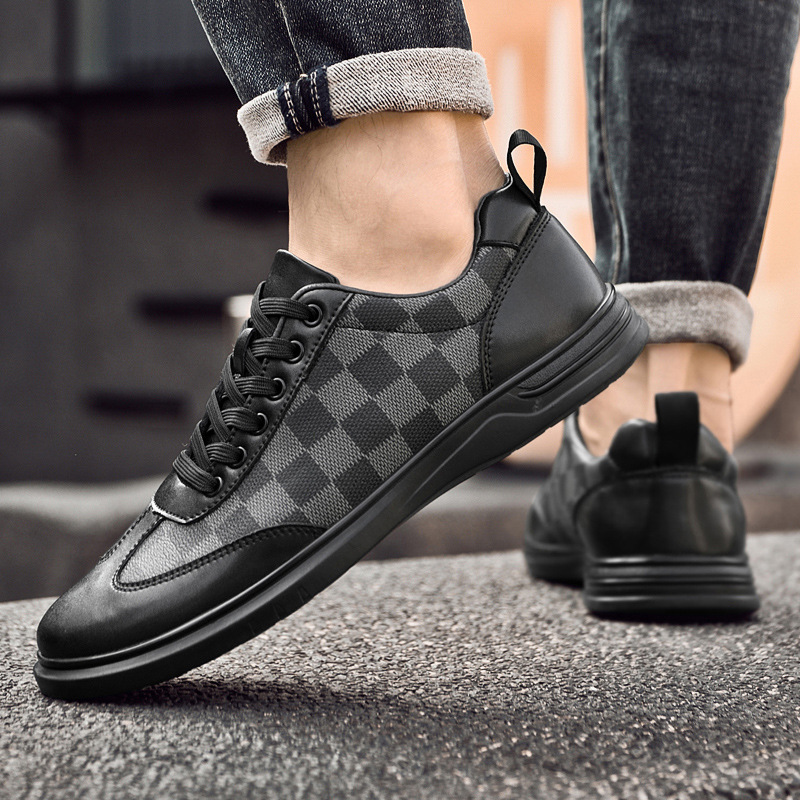 Fashion Low Top Plaid Cowhide Flat Casual Shoes foto 3