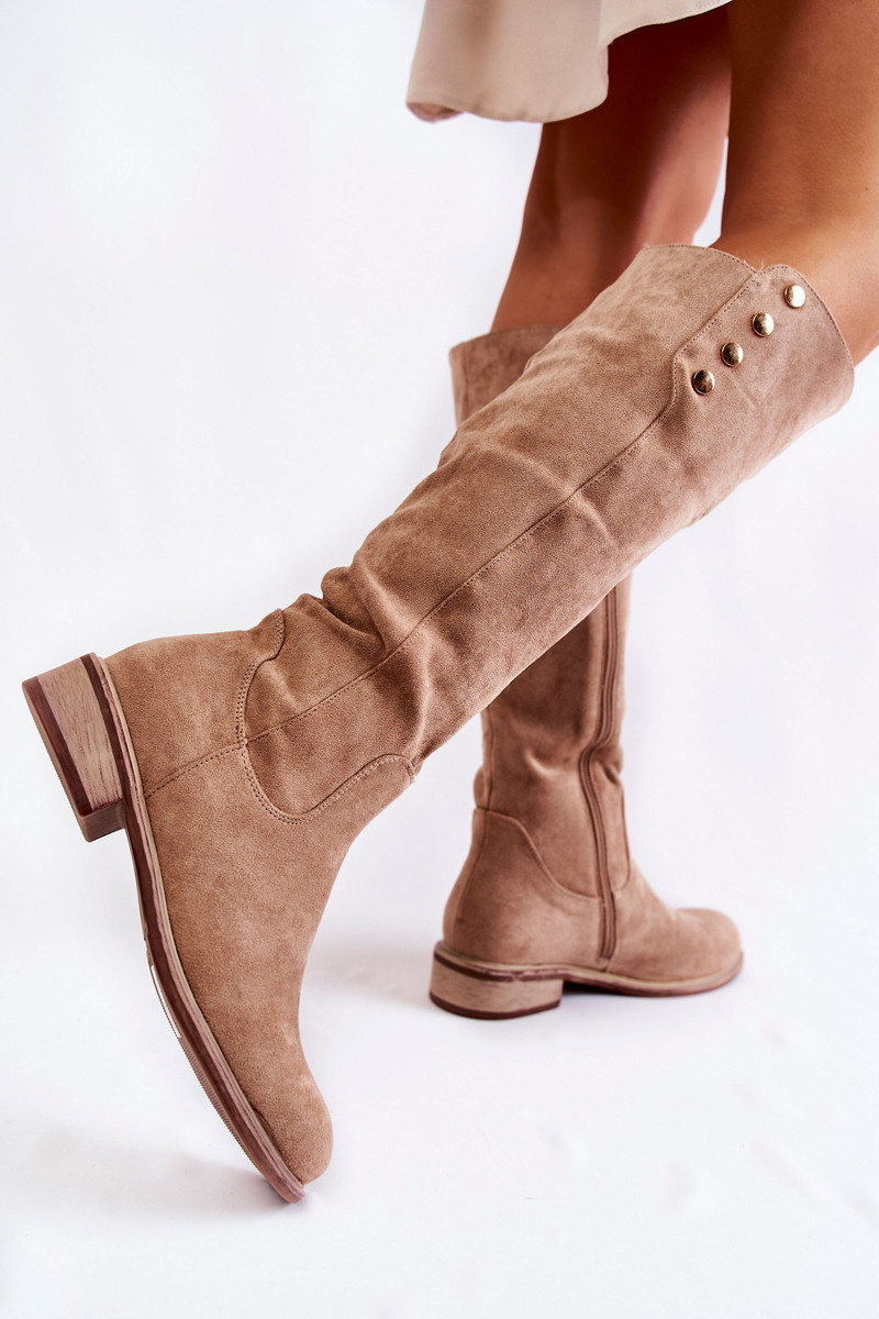 Comfortable Low-heeled Round-toe Solid-color Suede Over-the-knee Boots foto 5