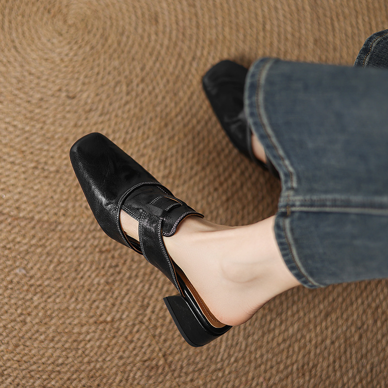 Retro Closed Toe Half Slippers Women's Summer Low Heel Thick Heel Rear Empty Sandals foto 5
