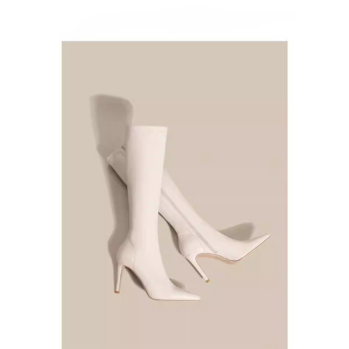 Womens Solid Color Casual White Pointedtoe Overtheknee Boots foto 3