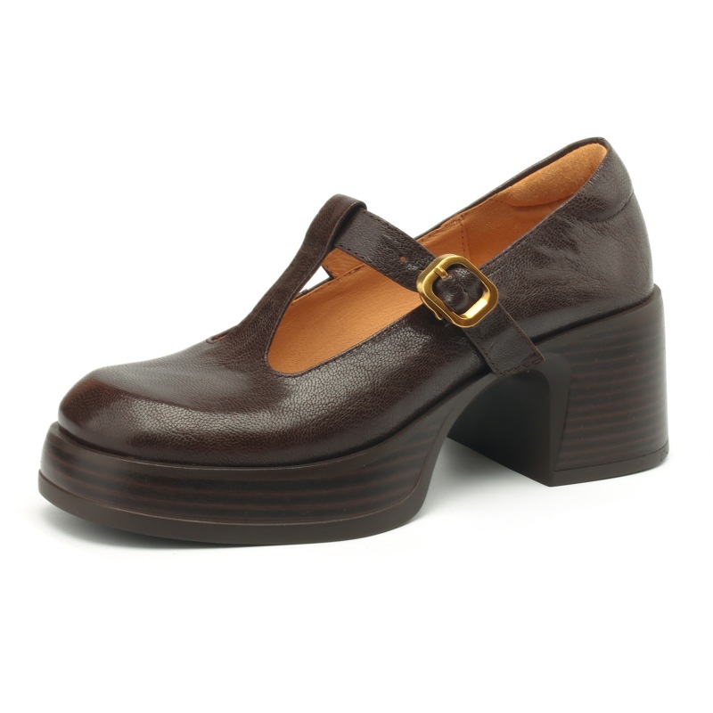 Sheepskin French Retro High Heel T Shape Buckle Thick Bottom Chunky Heel Women's High Heels foto 2