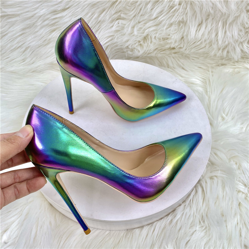 New Colorful Sheepskin High Heels Women's 12CM Pointed Stiletto Heel foto 2