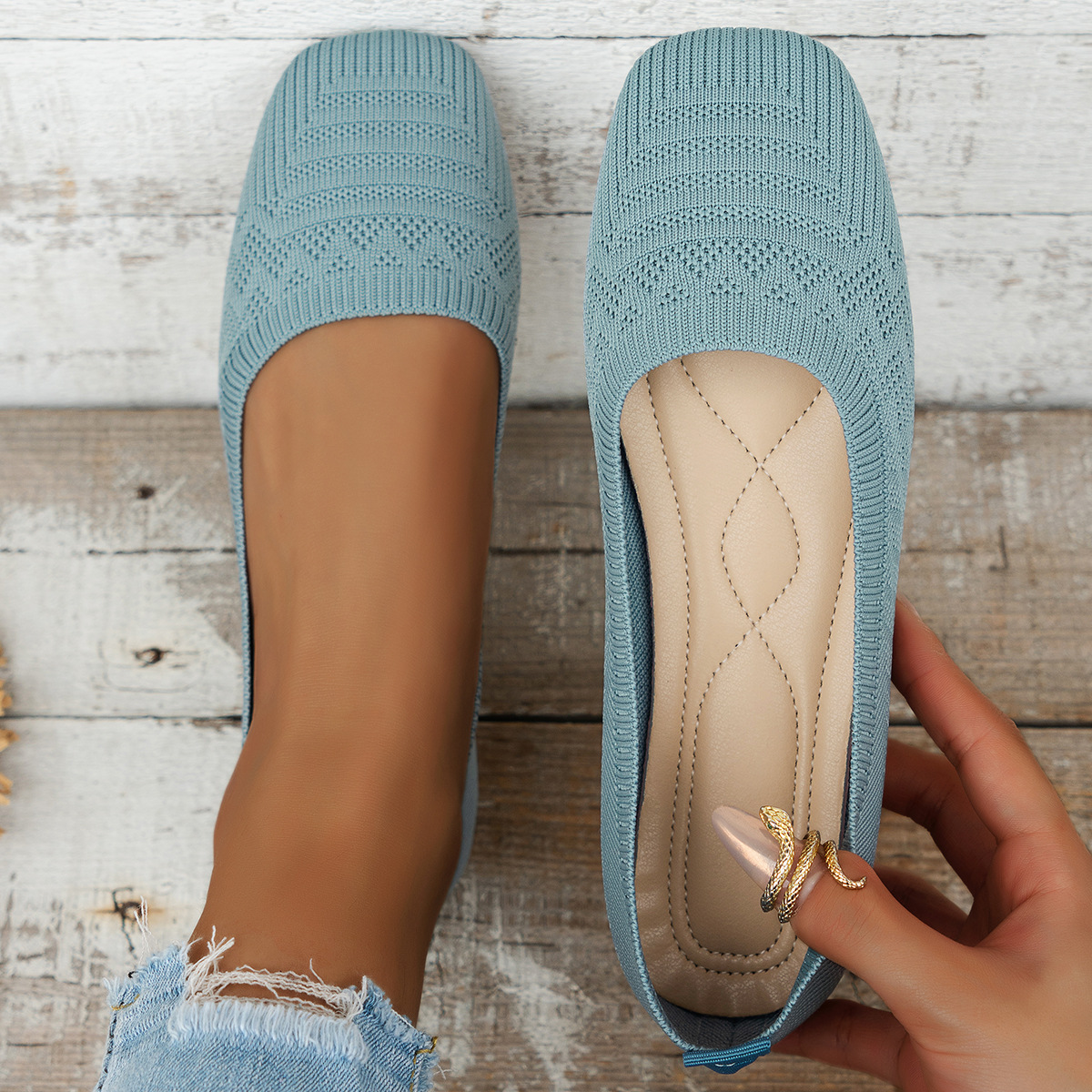 Women's Knitted Plus Size Flying Woven Breathable One Pedal Shoes