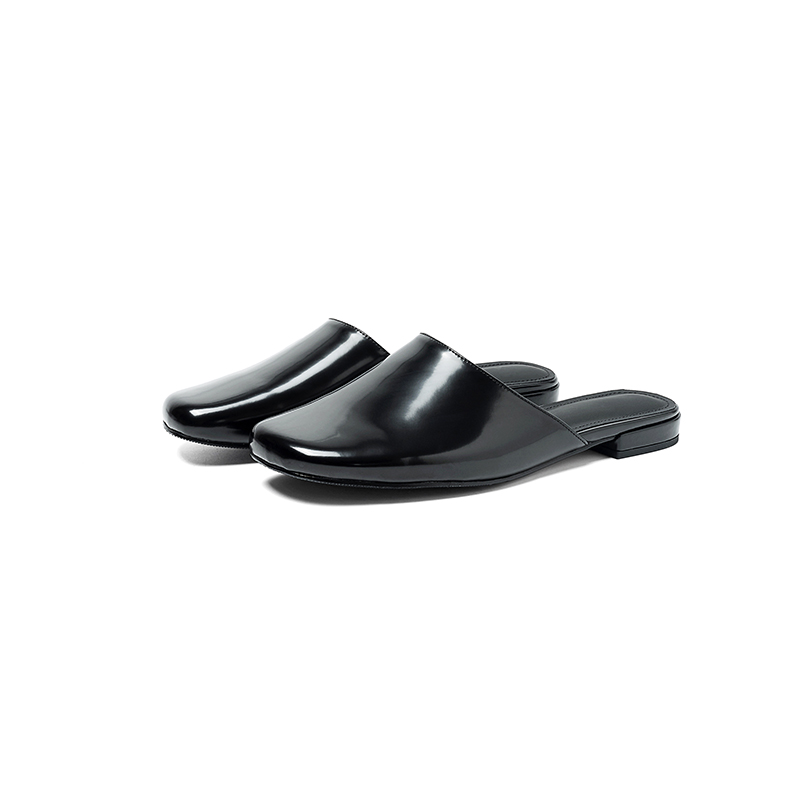Women's Handmade Full-Grain Leather Closed-Toe Mules, Square-Toe Slip-On Flat Slides With Sheepskin Lining & Insole foto 2