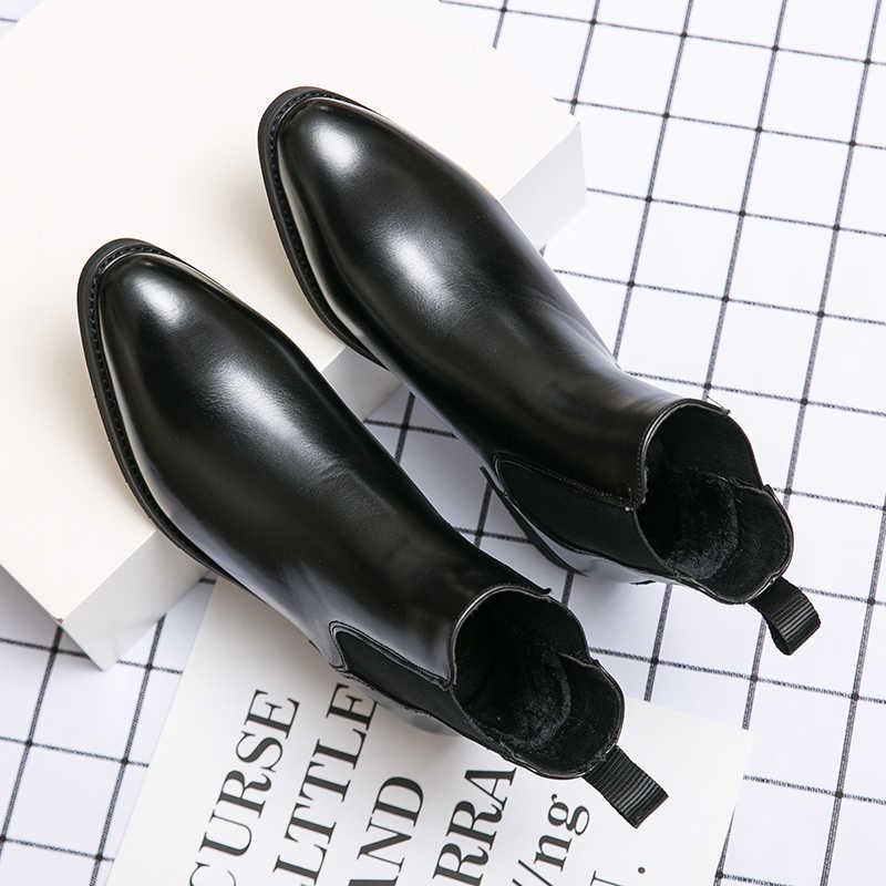 High-top Leather Shoes Men's Pointed Chelsea Booties foto 2