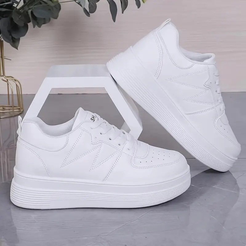 Womens White Chunky-soled Elevating Sneakers foto 3