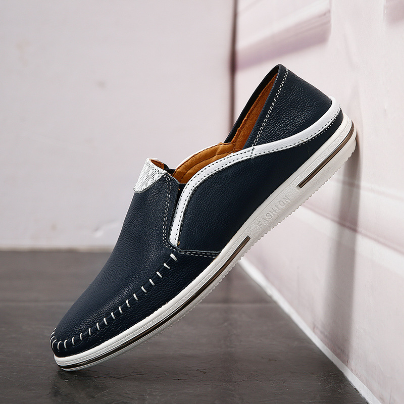Handmade Stitching Pumps Men's New Summer Top Layer Cowhide Men's Shoes Breathable Men's Casual Leather Shoes Gommino One Piece foto 2