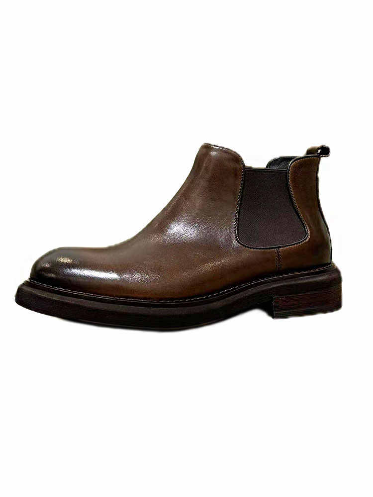Men's Genuine Leather High-top Leather Shoes Thick Bottom Increased By Cowhide Martin Boots foto 5