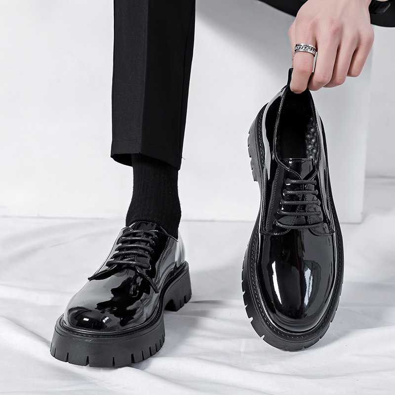 Plus Size Men's Shoes Fashion Shiny Surface Big Head Leather Shoes British Style