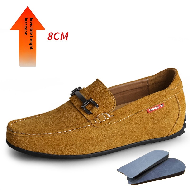 Matte Suede Cowhide Invisible Height Increasing Insole 8CM Men's Lazy Daily Driving Shoes foto 4