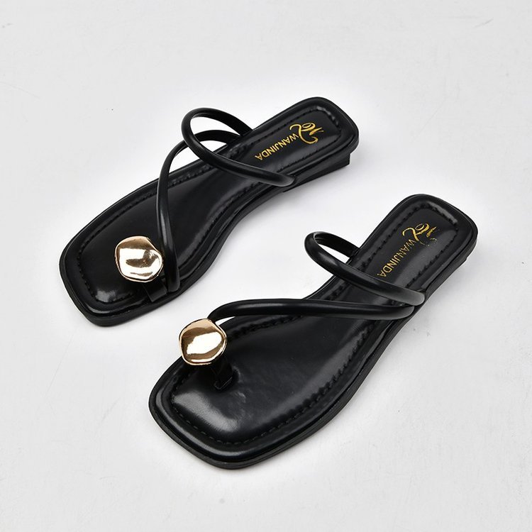 French Style Women's Fashionable Metal Toe Covering Flat Sandals foto 5