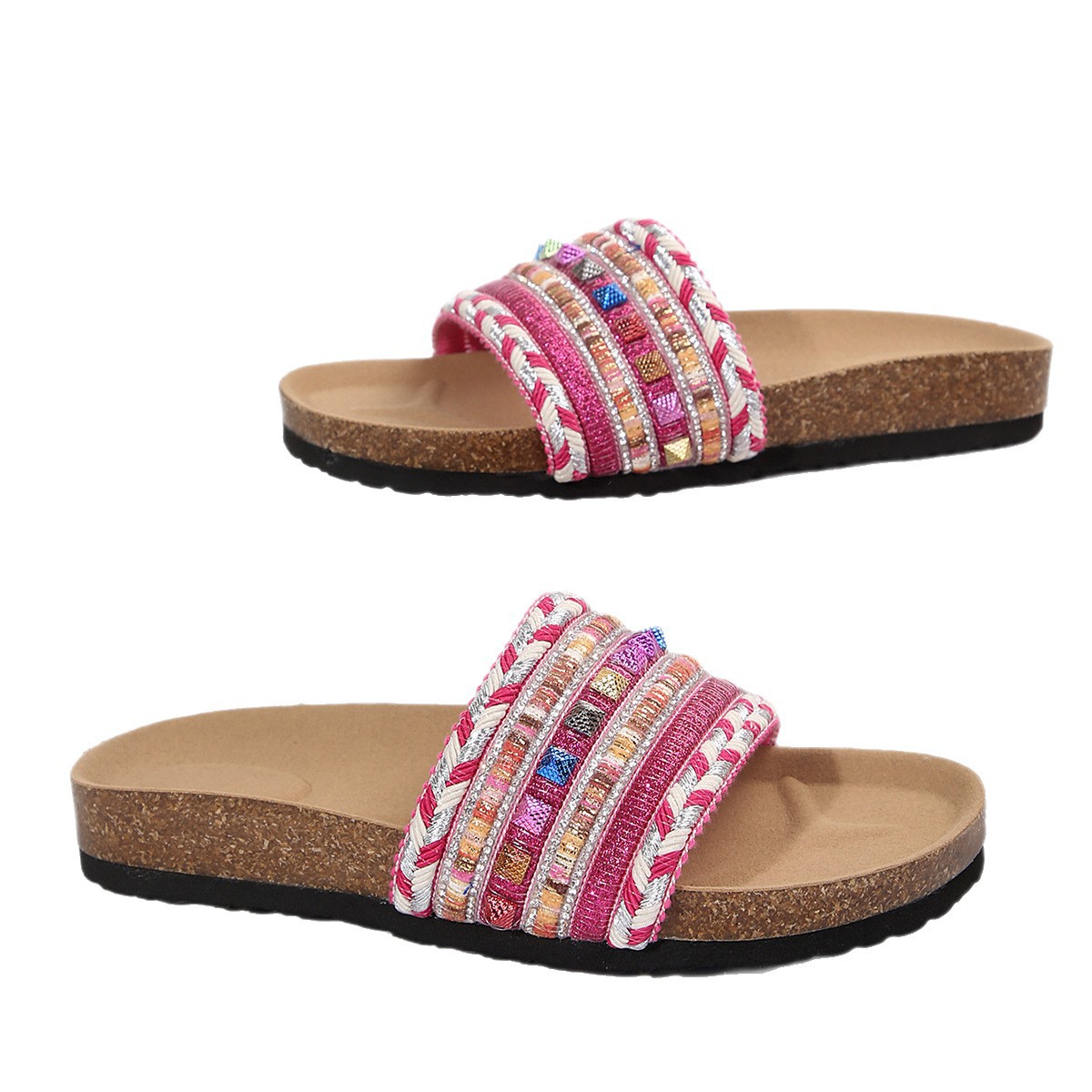 Ethnic Style Platform Slippers Rivet Plus Size Water Pine Beach Slippers foto 5