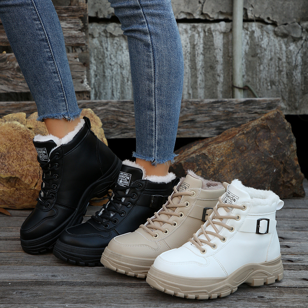 Women's Casual Mid-calf Fleece-lined, Thickened, Insulated Cotton Boots