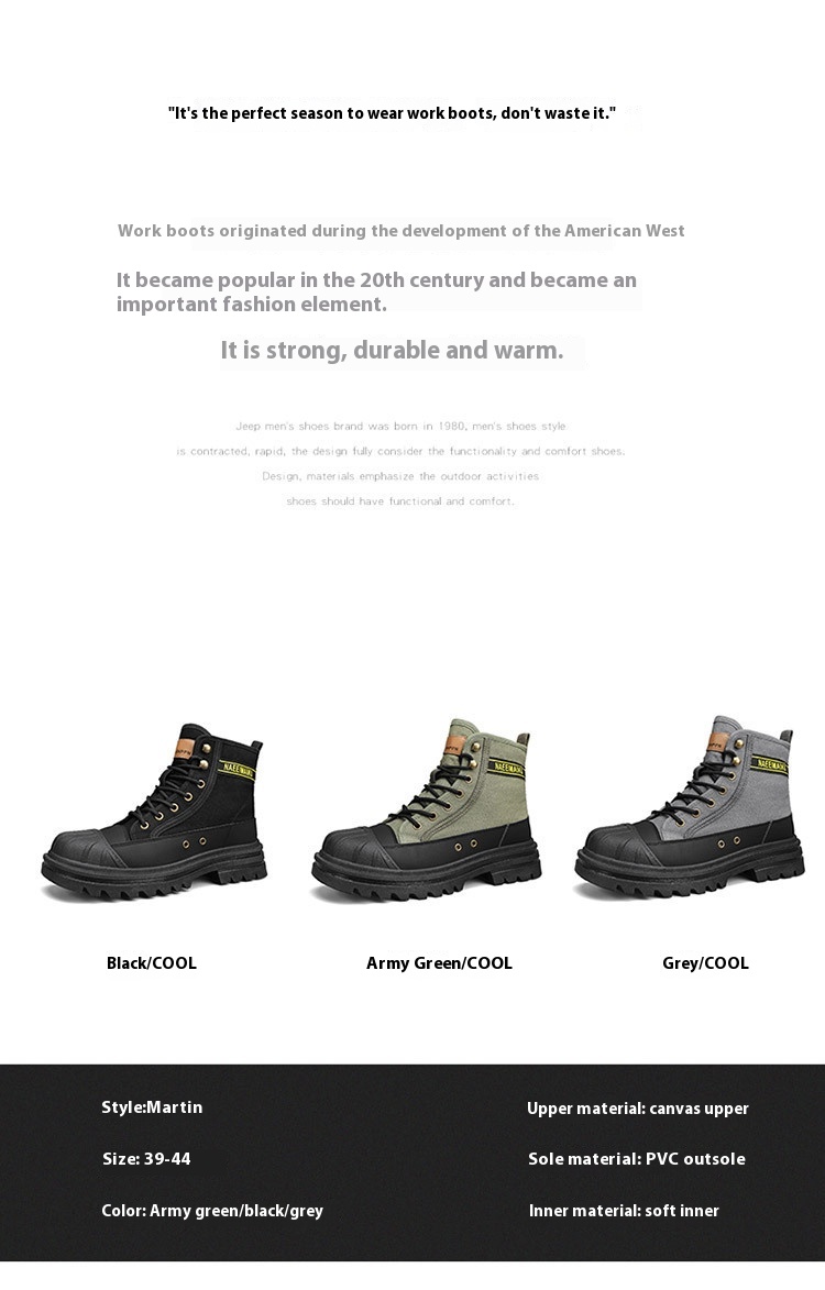 Thick-soled Canvas Casual Sports Men's All-match Work Motorcycle Boots foto 2