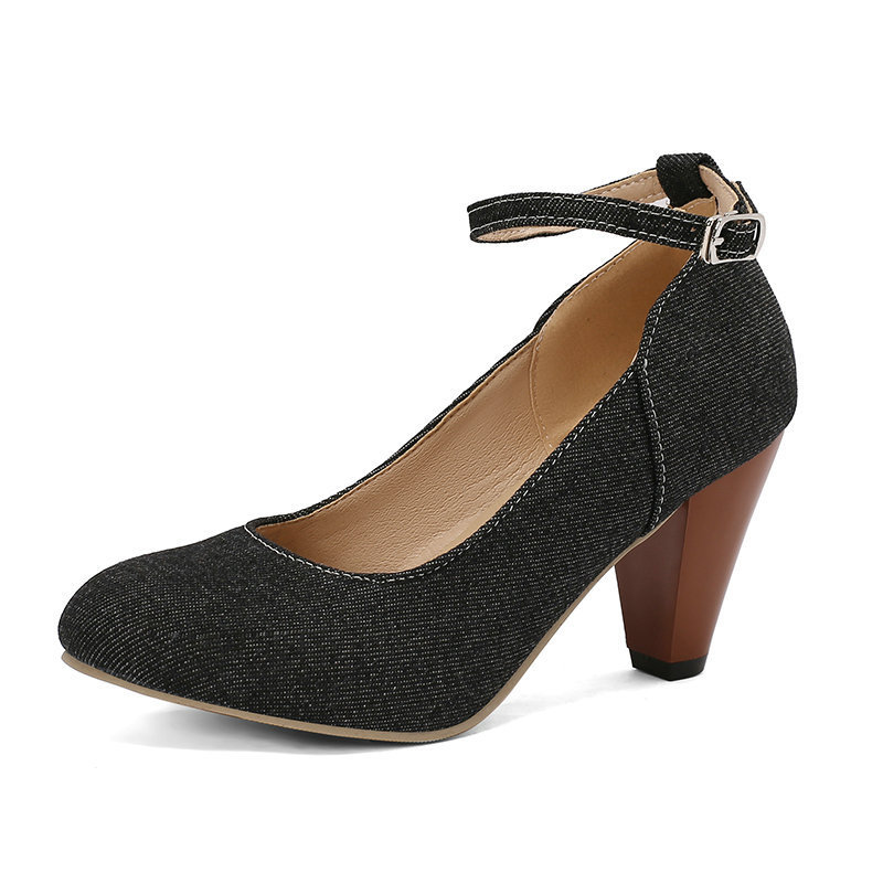 Denim Fabric Women's High Heel Buckle Waterproof Platform foto 5