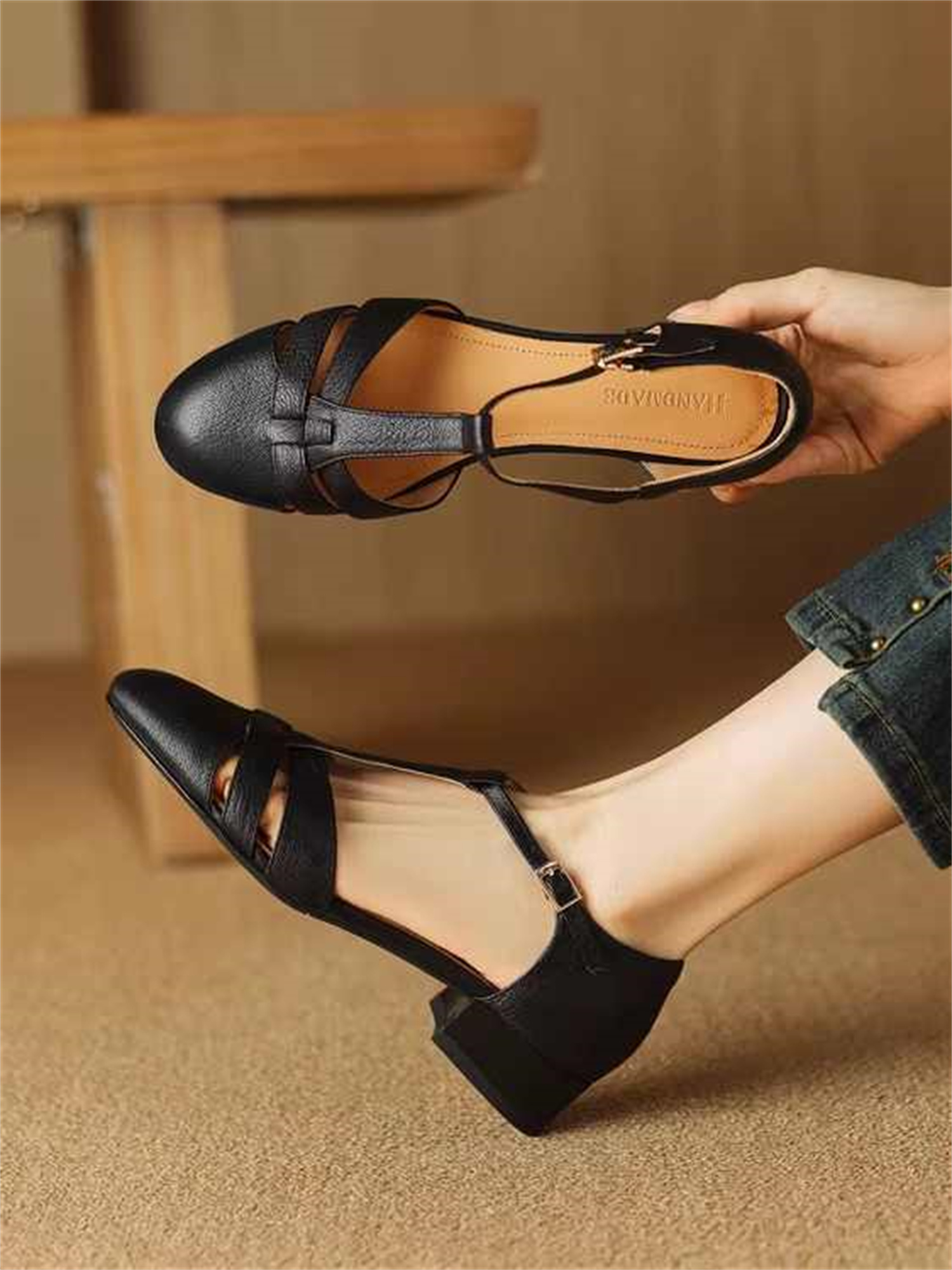 Retro Soft Sheep Leather Bag Head Sandals For Women foto 3