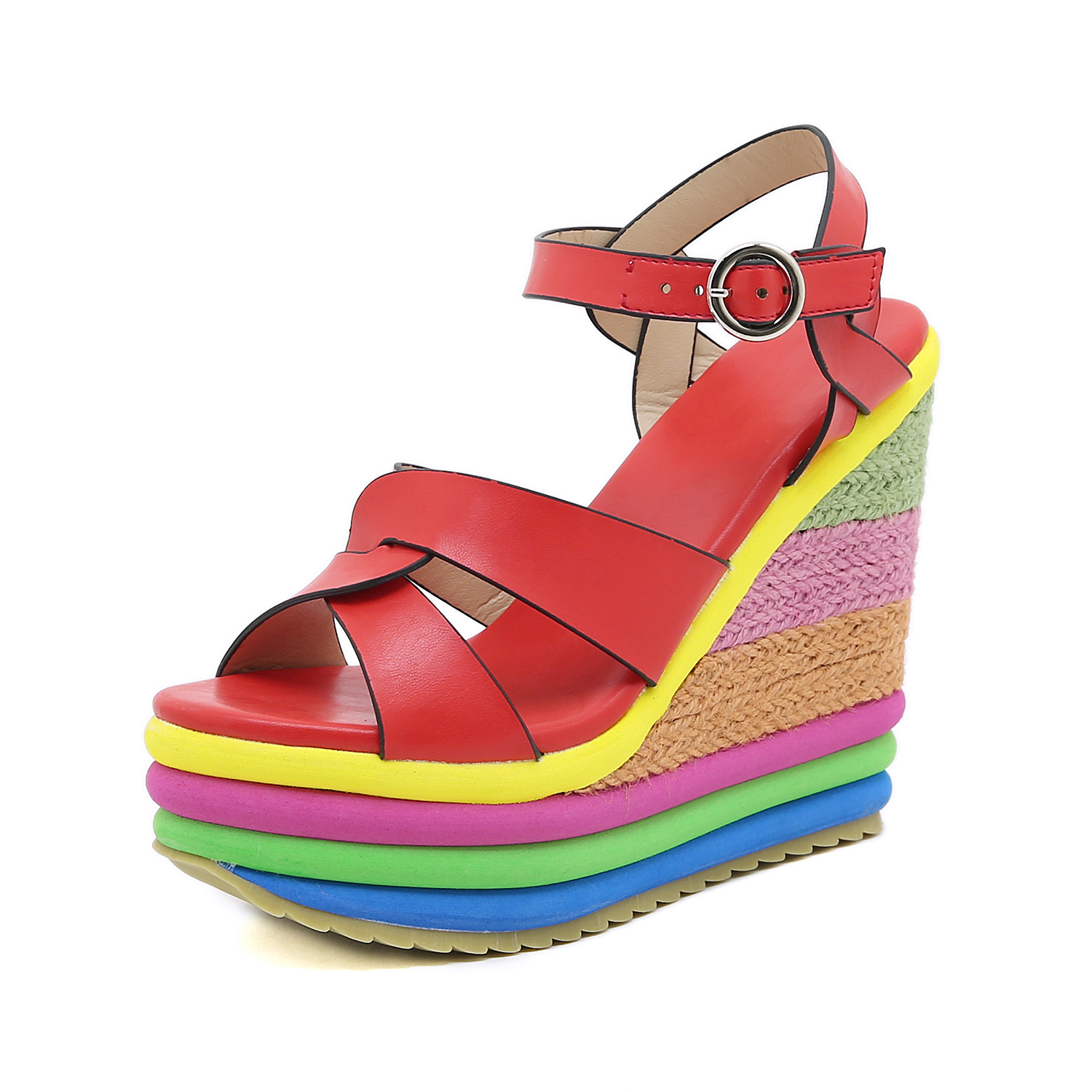 New Rainbow Wedge Peep Toe Sandals For Women foto 4