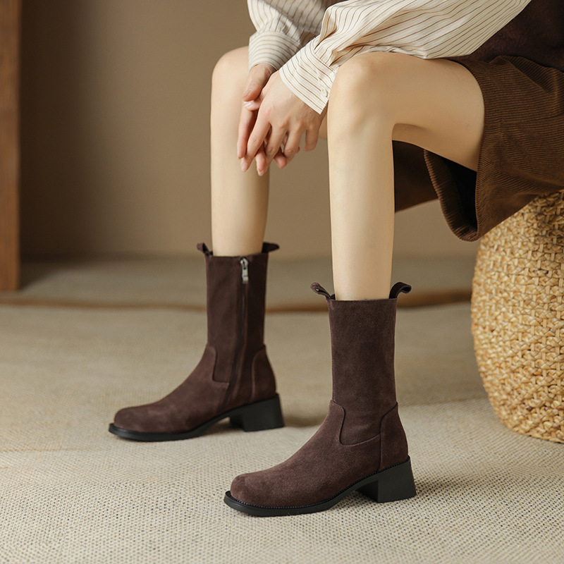 Womens Retro Western Flat Ankle Boots foto 4