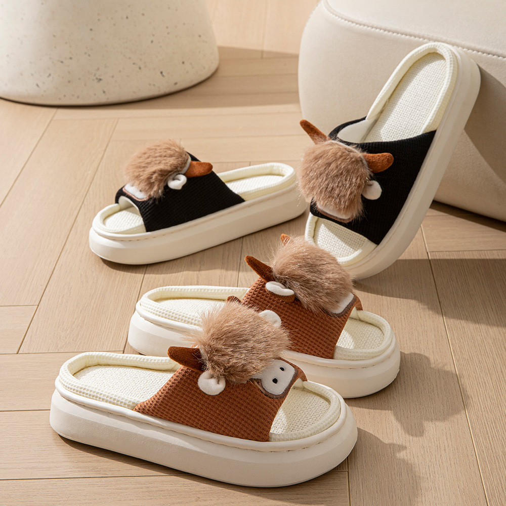 Spring And Autumn Linen Indoor Home Cartoon Eva Soft Bottom Mute Sweat-absorbent Slippers For Women foto 3