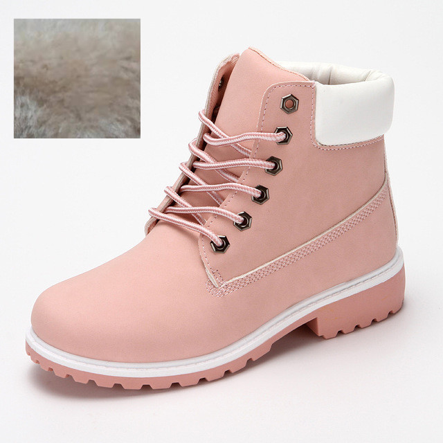 Pink With Velvet Lining Warm Flat Bottom High-top Men's Shoes Couple Martin Boots foto 4