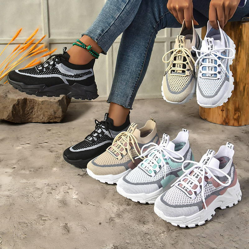 Soft Sole Lightweight Dad Shoes Women's Shoes Flying Woven Breathable Mesh Surface Shoes foto 3