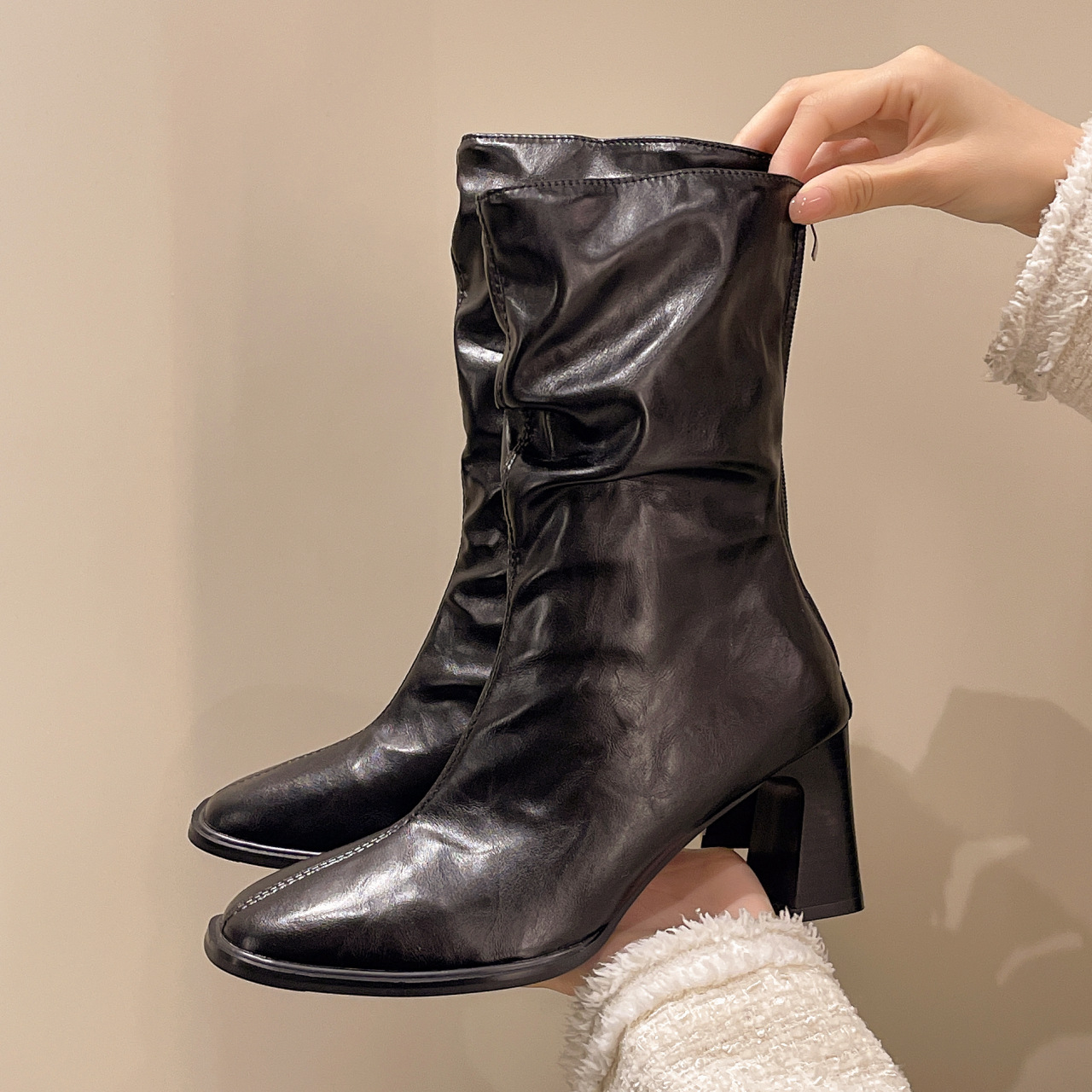 Large Size Women's Autumn And Winter High Heel Plus Fat Botton Width Ankle Boots foto 5