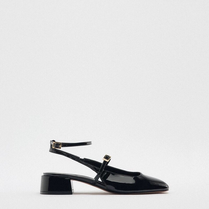 Women's Patent Leather Block Heel Open Back Square Toe Flat Sandals foto 5