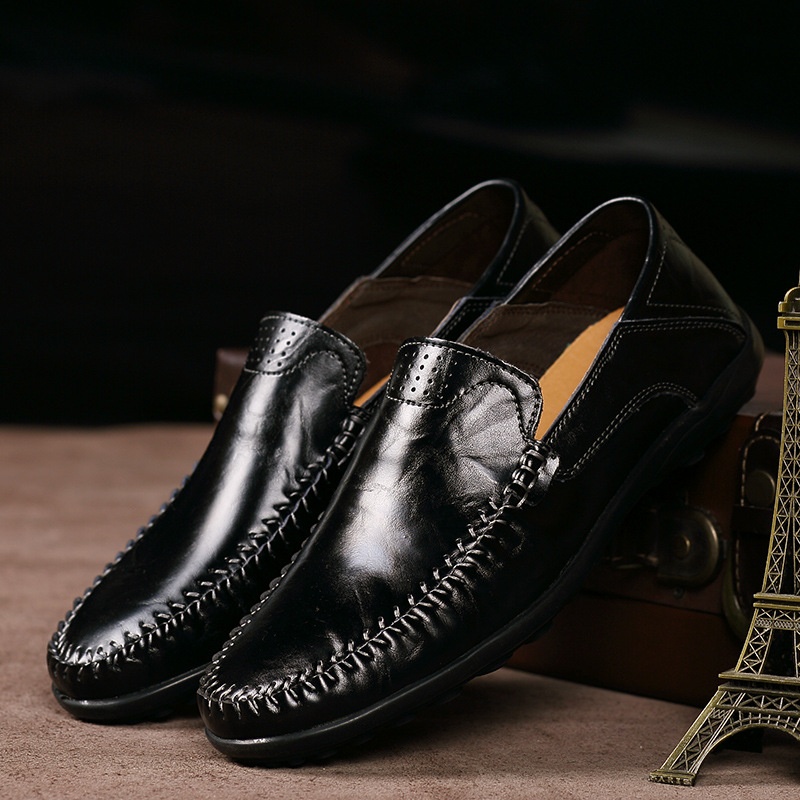 Men's Casual Leather Shoes Lightweight And Versatile British-style Round Toe foto 5