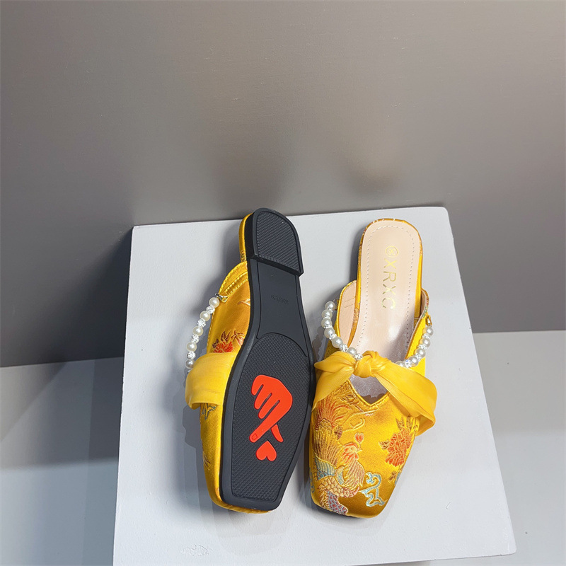 Embroidered Flat Square-toe Low-cut Half-slipper For Women foto 4
