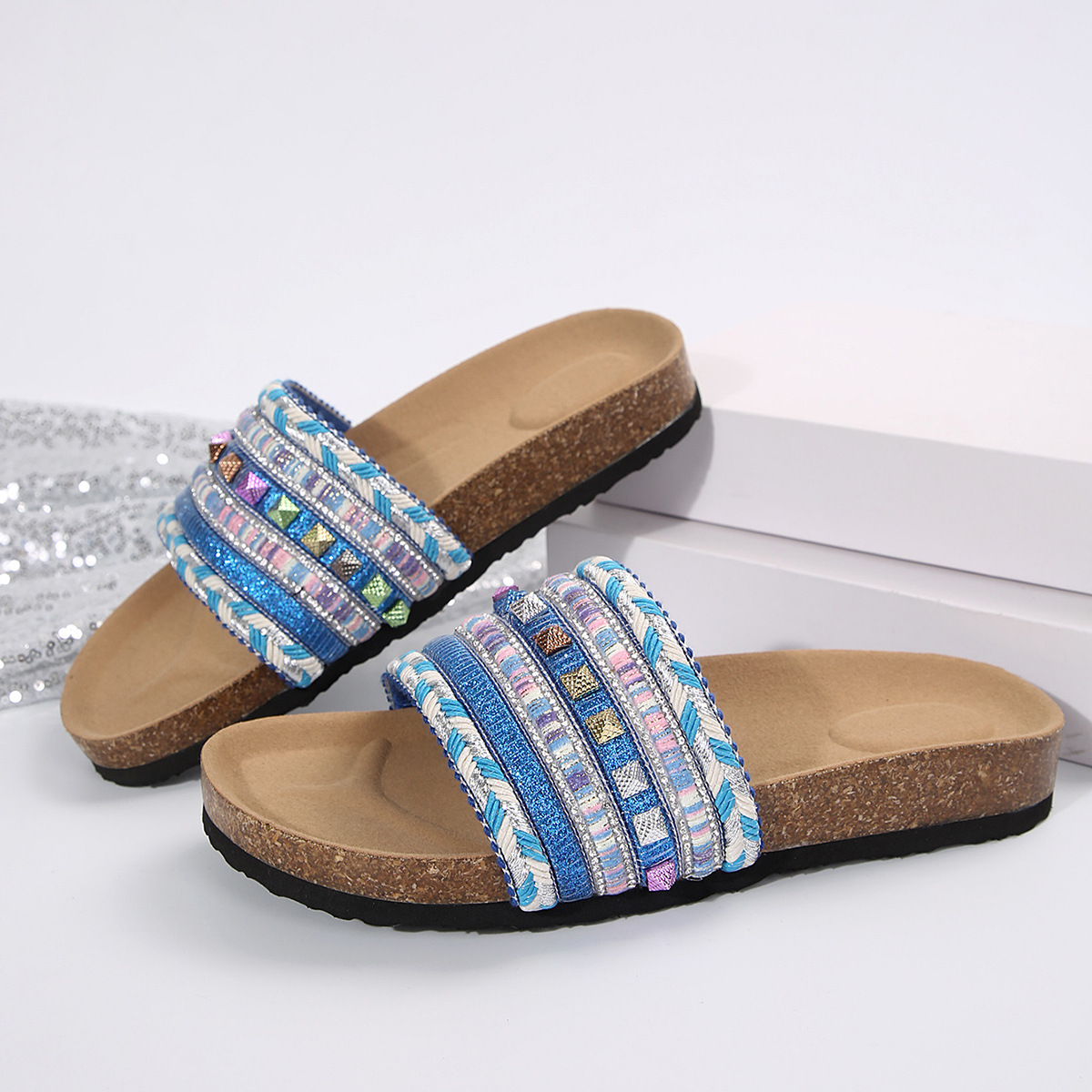 Ethnic Style Platform Slippers Rivet Plus Size Water Pine Beach Slippers foto 4
