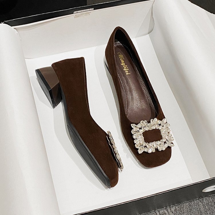 Versatile Commuter Womens Shoes French-style Square-toe Elegant Low-heeled Pumps
