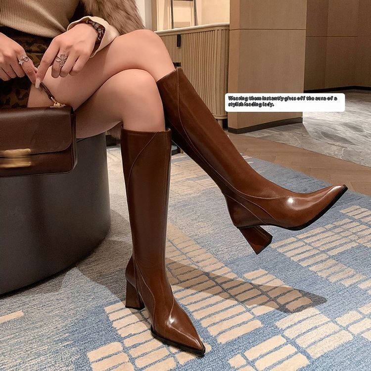 Retro Maillard Tube High Heel Riding Boots foto 4