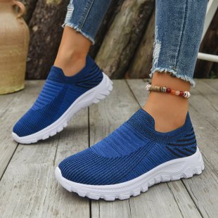 New Mesh Flyknit Low-top Slip-on Sneakers With A Thick Platform Wedge For Women