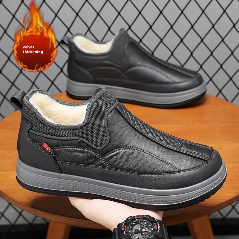 Winter Warm Fleece Snow Boots Round-toed Platform Ankle Boot Fashion Simple Non-slip Flat Cotton Shoes Men foto 4