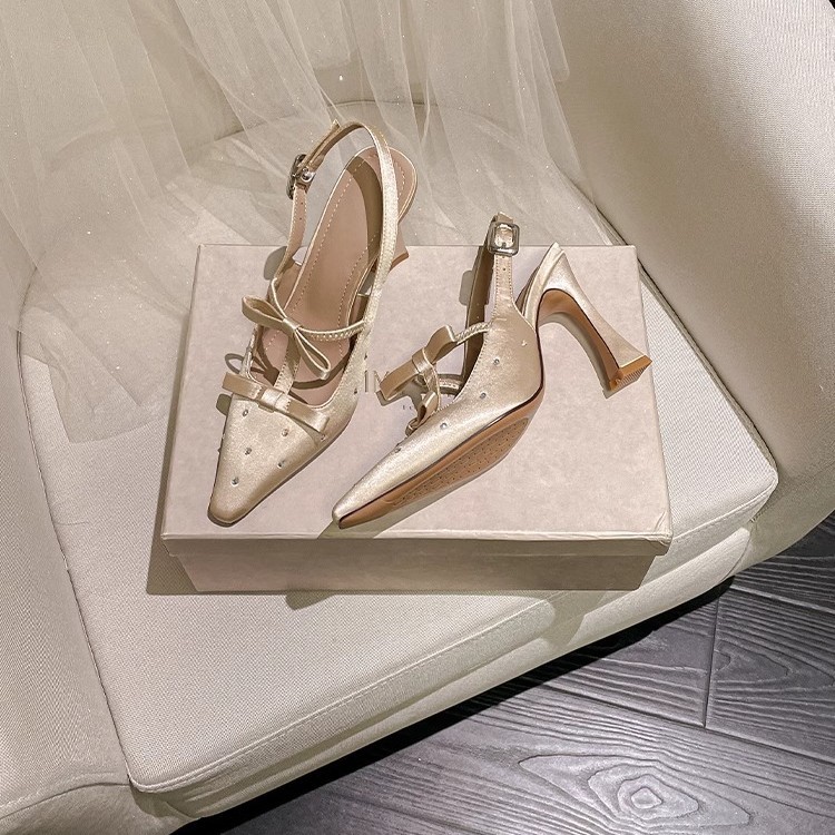 High Heel Shoes Back Empty Thick Heel Bowknot Sandals foto 2
